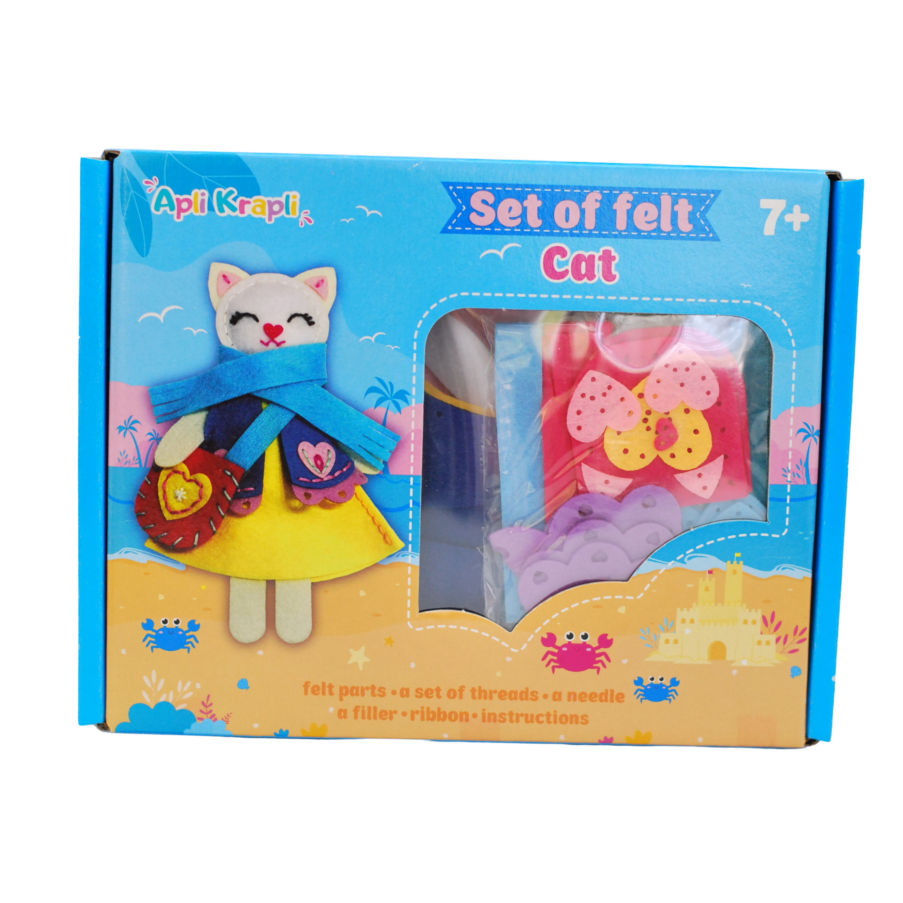 APLI Krapli - APLI Krapli Sewyourself Felt Toy Kit Toy Cat Precut Felt Stuffing Thread & Safe Needle Ages 6+