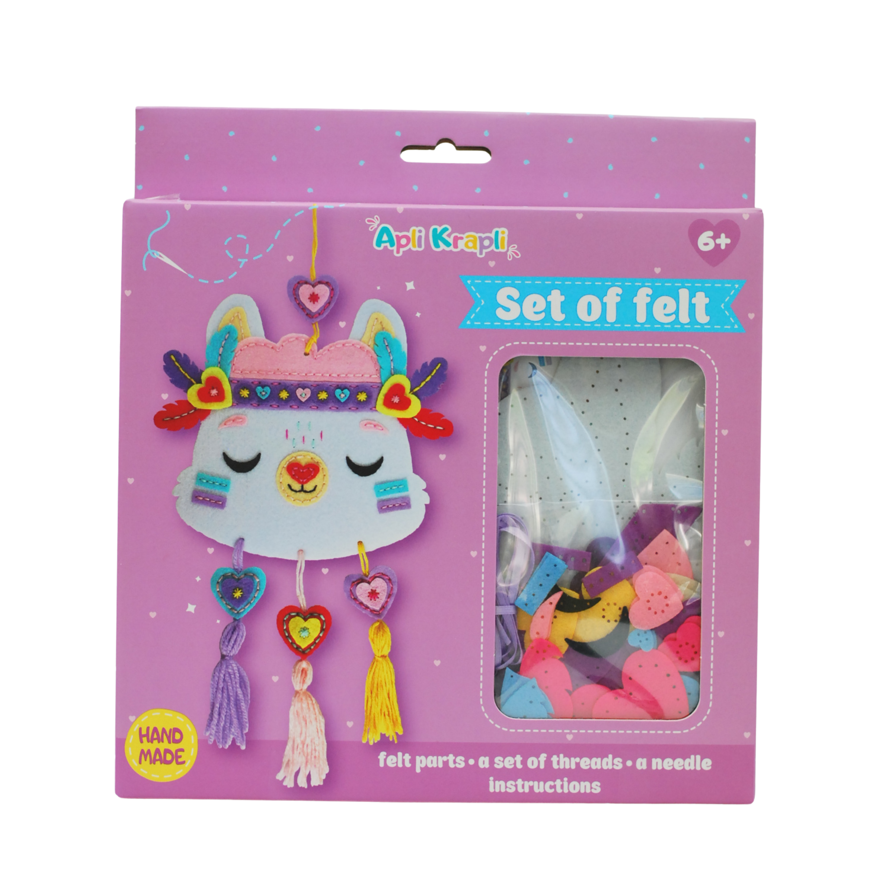 APLI Krapli - APLI Krapli Felt Wall Flag Sewing Kit Lama Precut Felt Thread & Safe Needle Ages 6+
