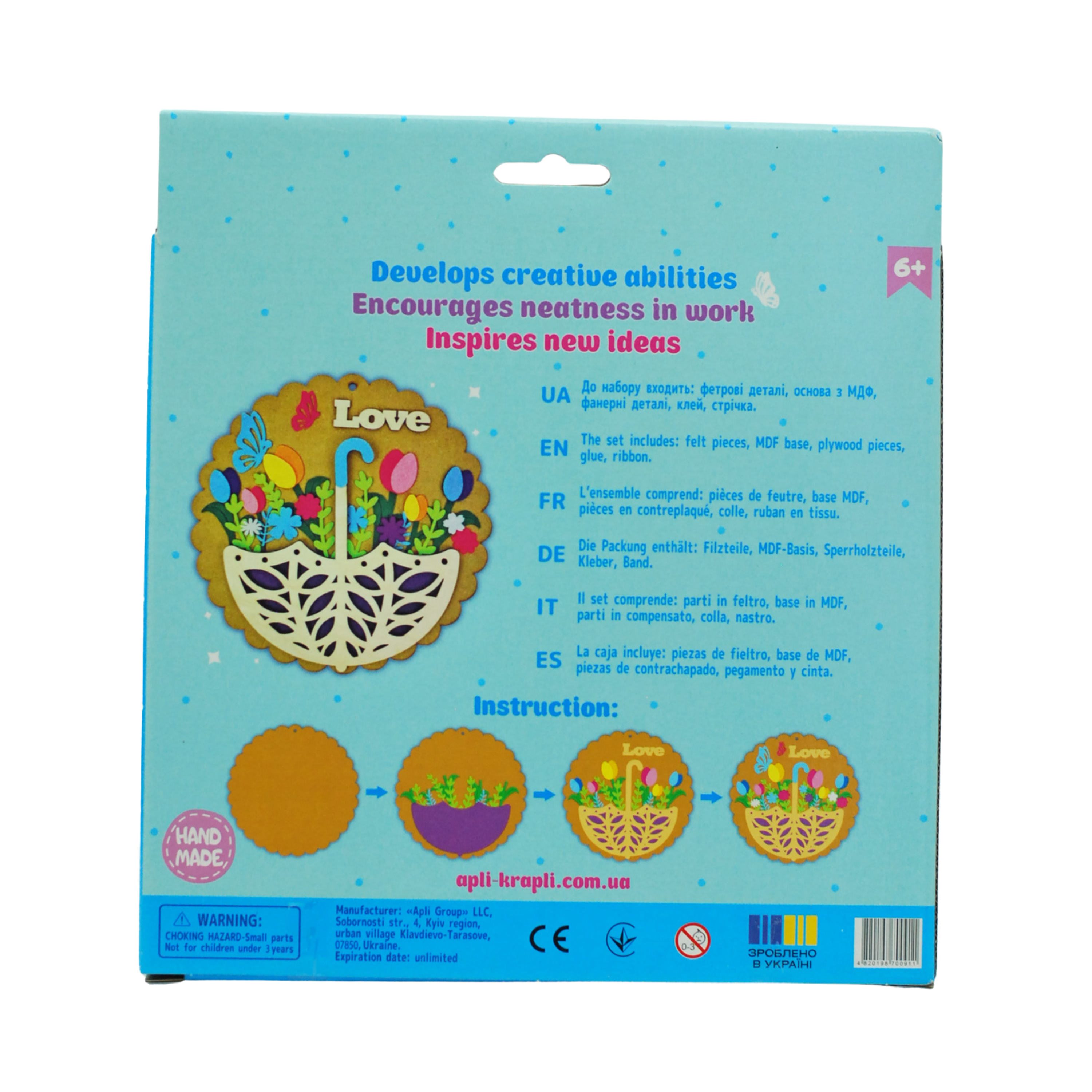 APLI Krapli - APLI Krapli Felt Applique Kit Love Kids Sewing Craft Precut Felt & Safe Needle Ages 6+