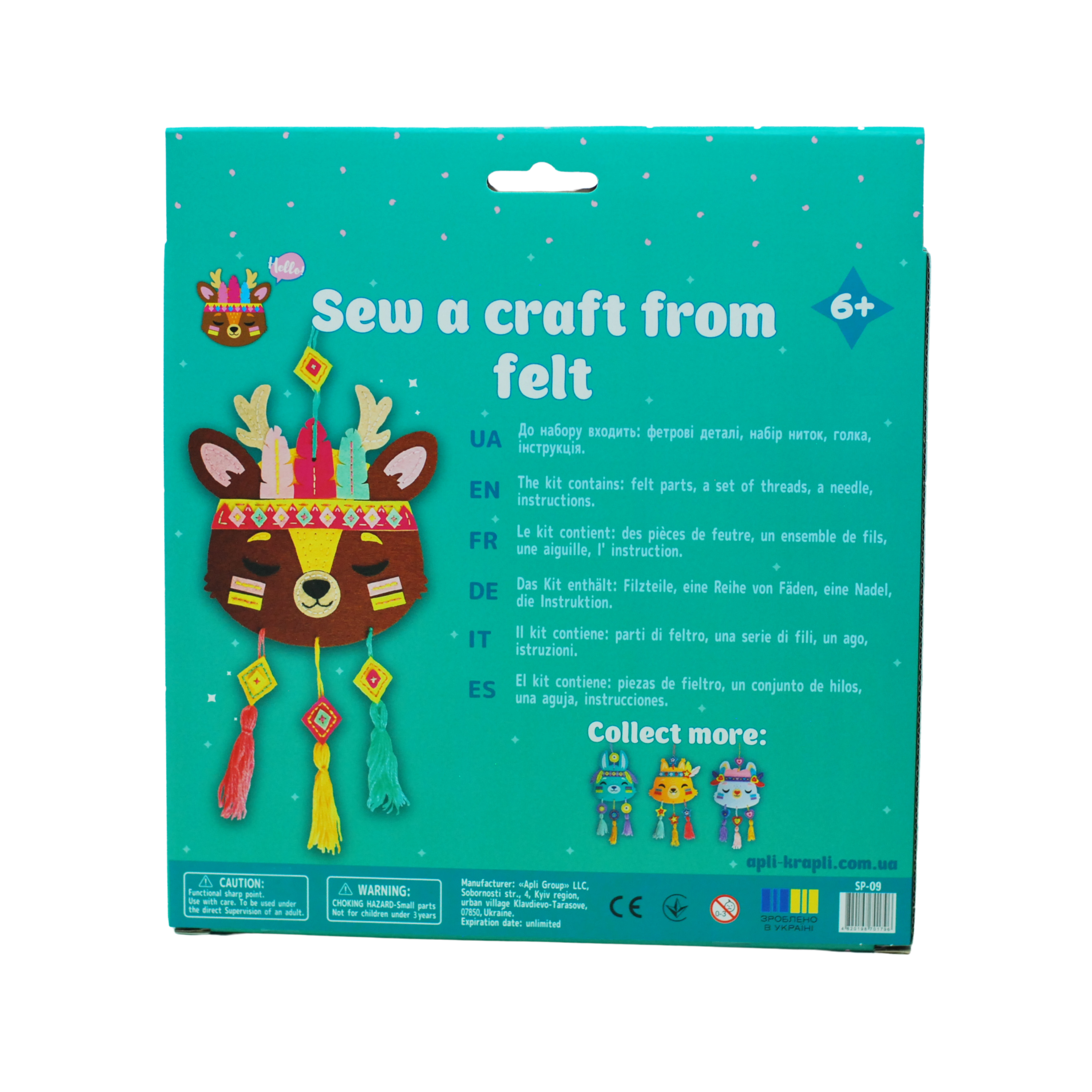 APLI Krapli - APLI Krapli Felt Wall Flag Sewing Kit Deer Precut Felt Thread & Safe Needle Ages 6+