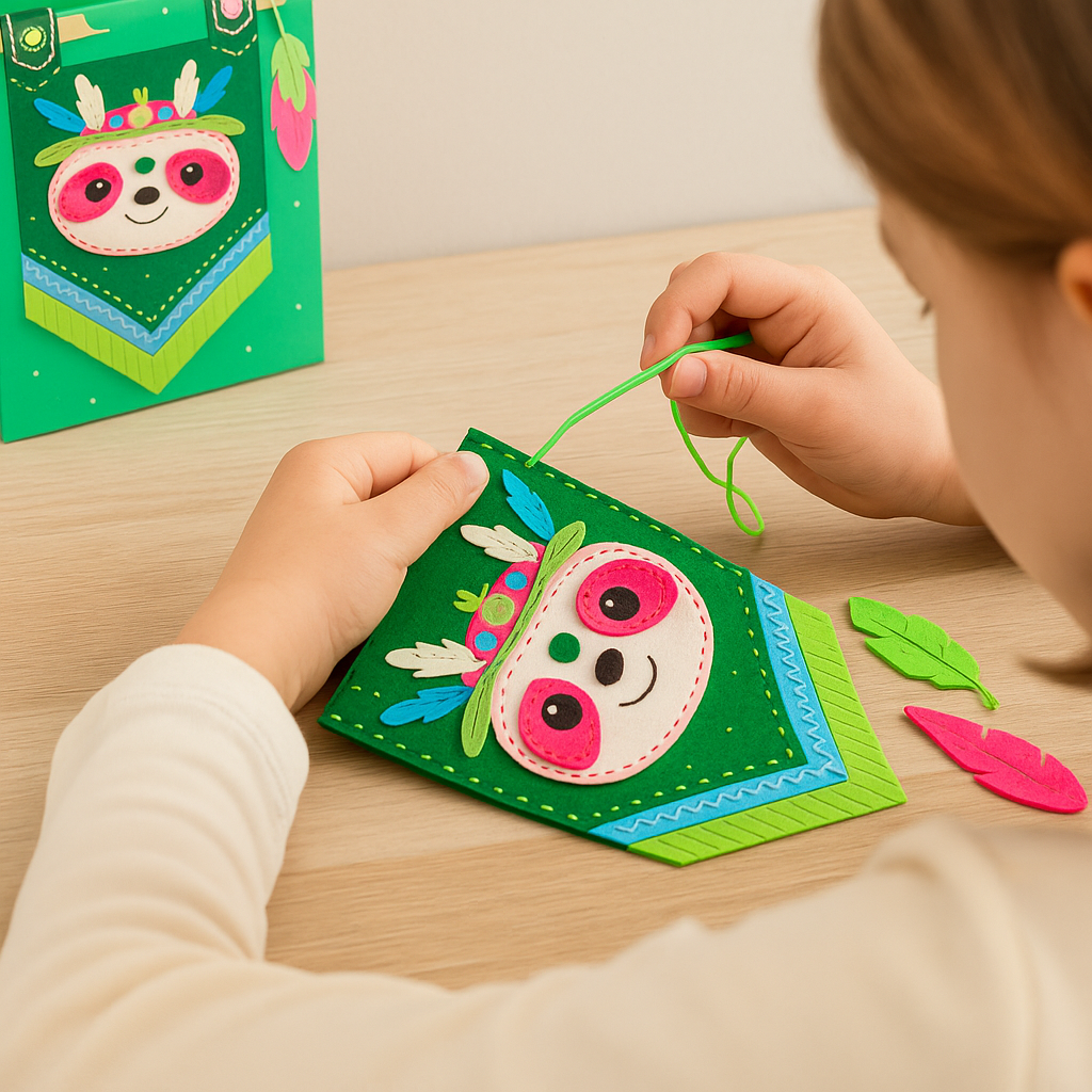 APLI Krapli - APLI Krapli Felt Wall Flag Sewing Kit Sloth Precut Felt Thread & Safe Needle Ages 6+