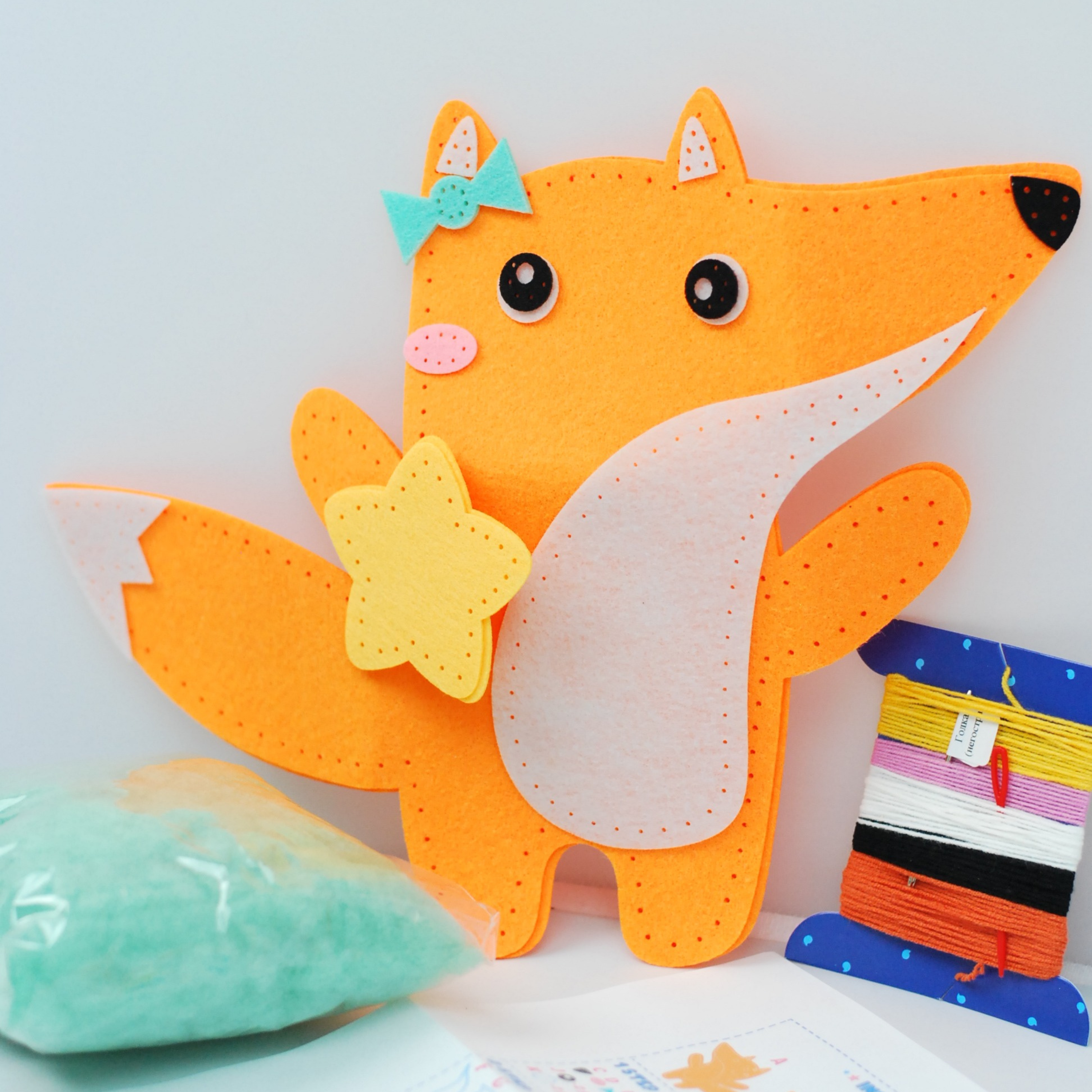 APLI Krapli - APLI Krapli Sewyourself Felt Toy Kit Toy Fox Precut Felt Stuffing Thread & Safe Needle Ages 6+