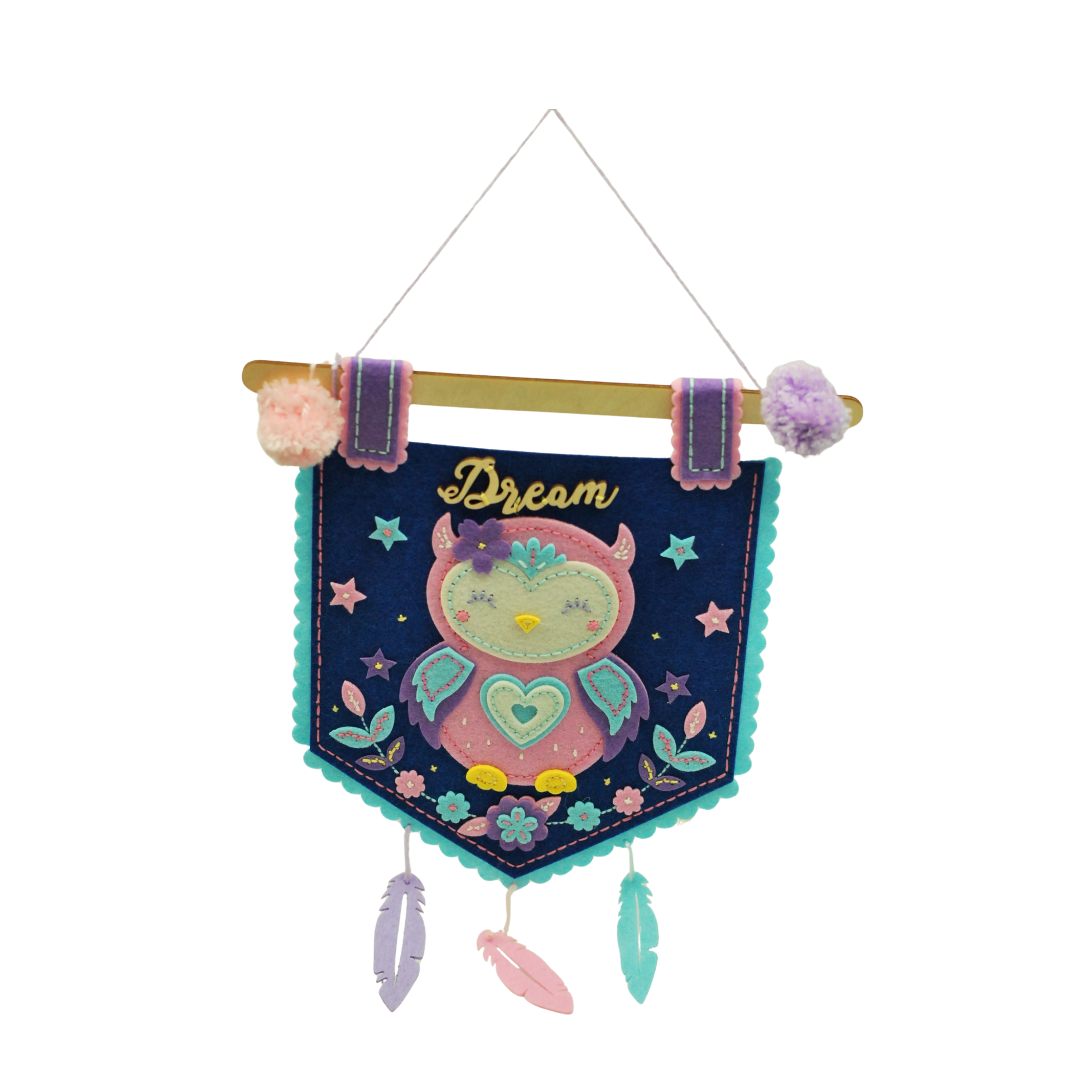 APLI Krapli - APLI Krapli Felt Wall Flag Sewing Kit Owl Precut Felt Thread & Safe Needle Ages 6+