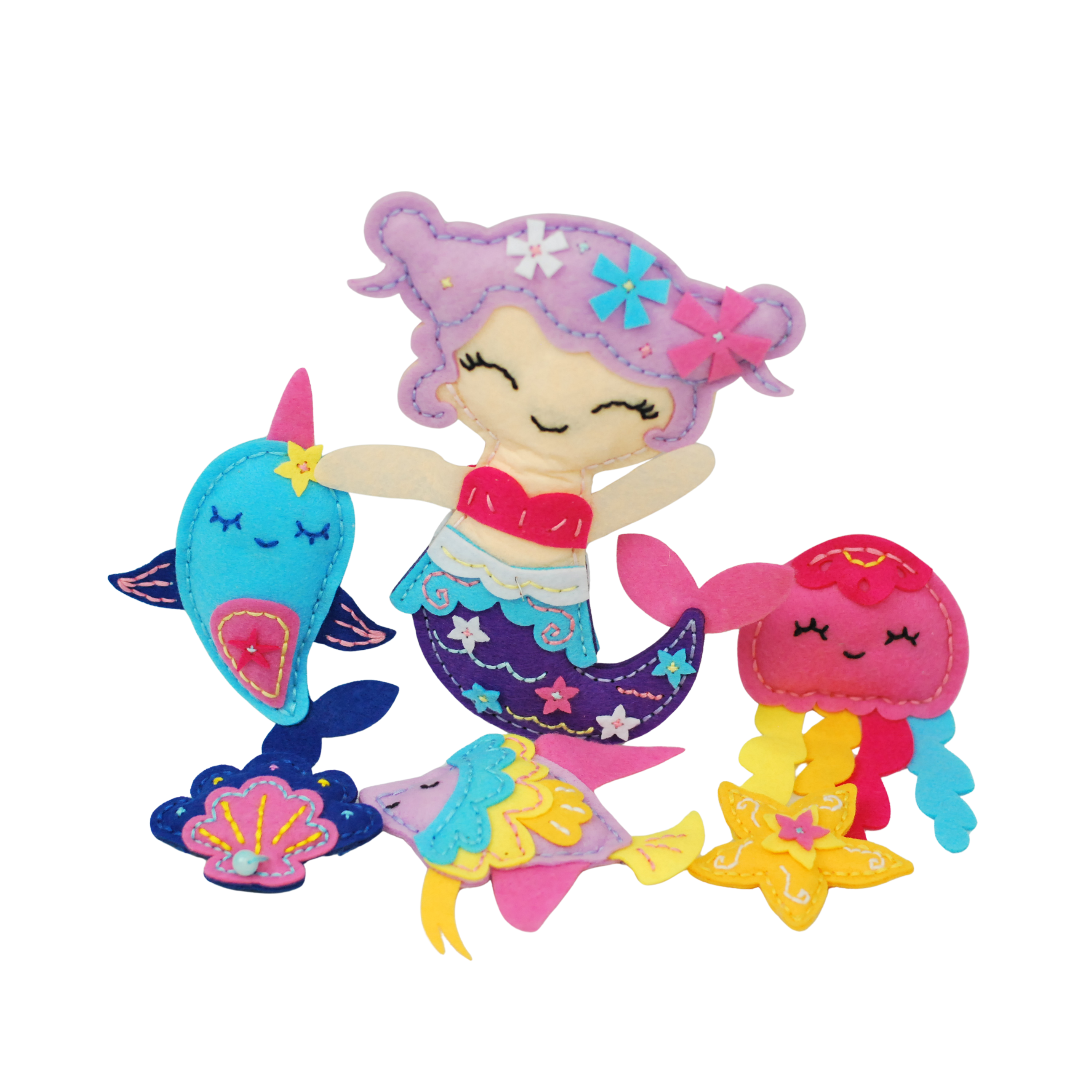 APLI Krapli - APLI Krapli Sewyourself Felt Toy Kit The Little Mermaid And Friends Precut Felt Stuffing Thread & Safe Needle Ages 6+