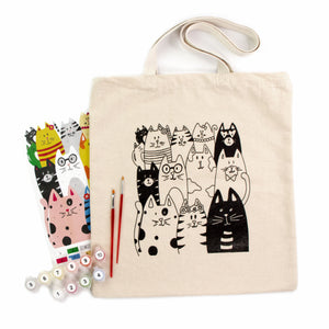 ROSATalent: Eco-Friendly Cotton Ecobag Coloring Kit – Cats Design (220 GSM, 38x42 cm)