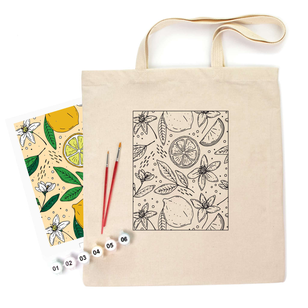 ROSATalent: Eco-Friendly Cotton Ecobag Coloring Kit – Lemons Design (220 GSM, 38x42 cm)