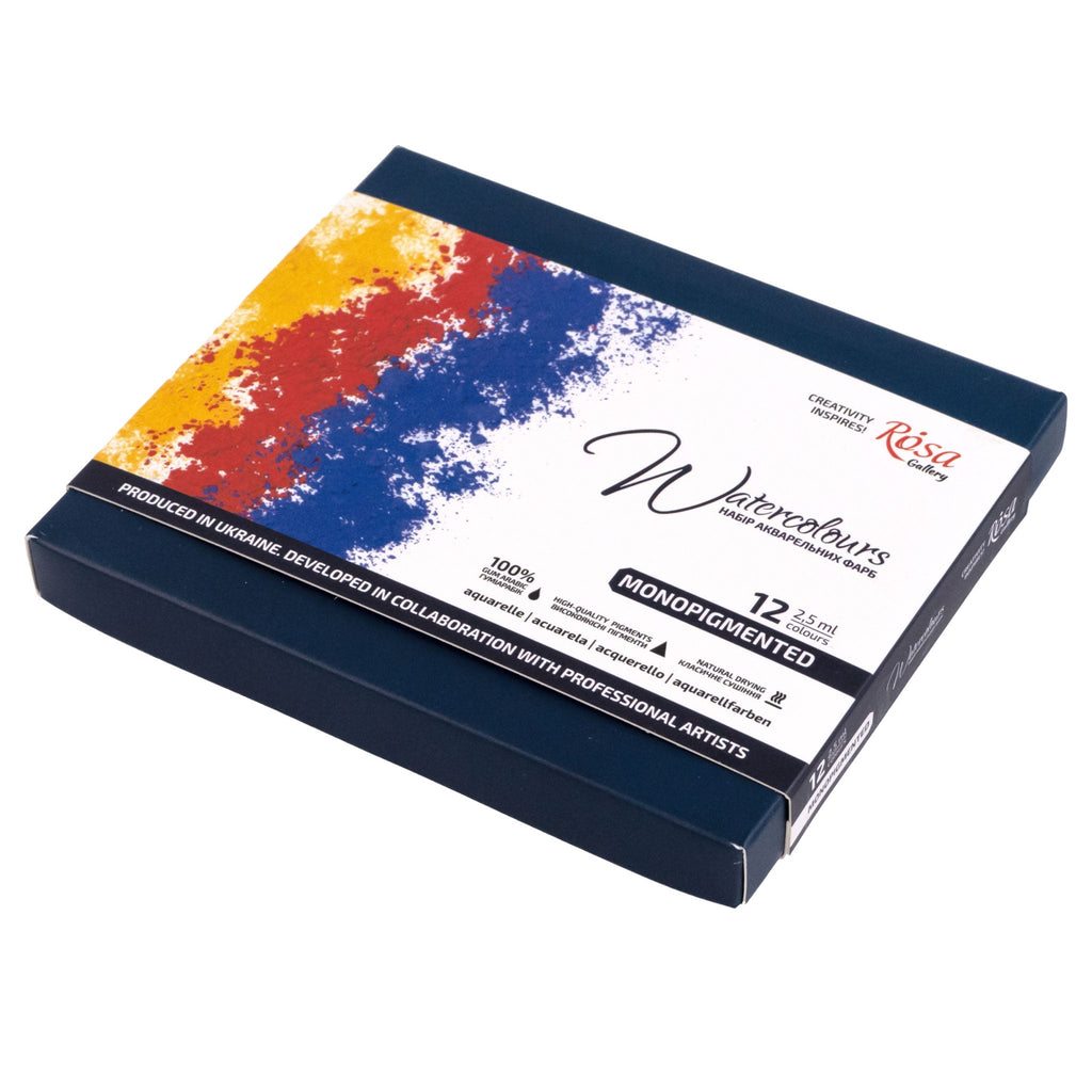 ROSA Gallery Monopigmented Watercolors Set - 12 Colors, Full Pans in Cardboard Box