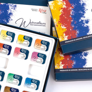 ROSA Gallery Monopigmented Watercolors Set - 12 Colors, Full Pans in Cardboard Box