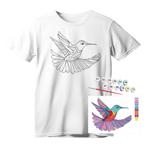 T-Shirt Painting "Hummingbird" - 100% Cotton, Size S by ROSA Talent