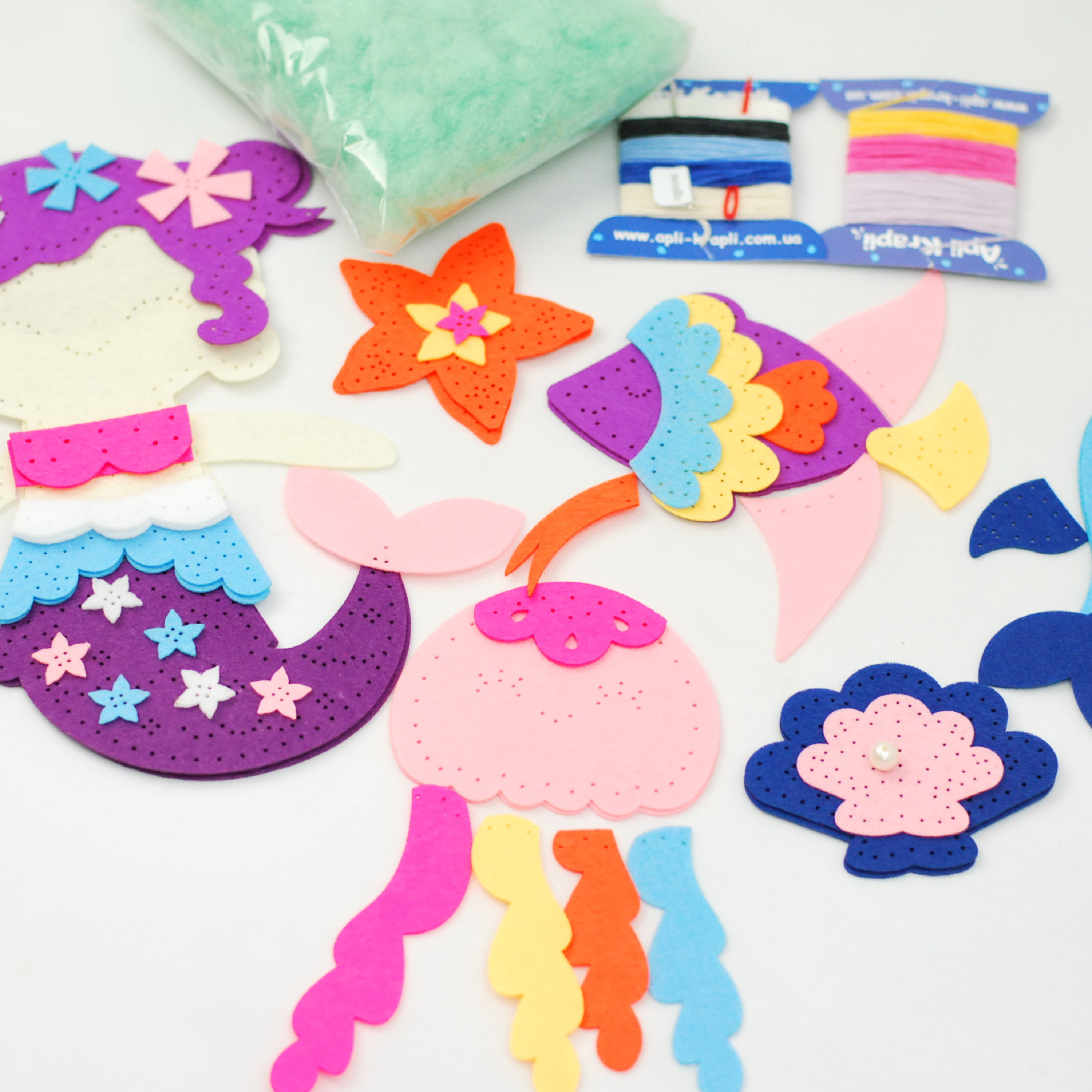 APLI Krapli - APLI Krapli Sewyourself Felt Toy Kit The Little Mermaid And Friends Precut Felt Stuffing Thread & Safe Needle Ages 6+