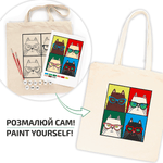 ROSATalent: Eco-Friendly Cotton Ecobag Coloring Kit – Bright Cats in Glasses (220 GSM, 38x42 cm)