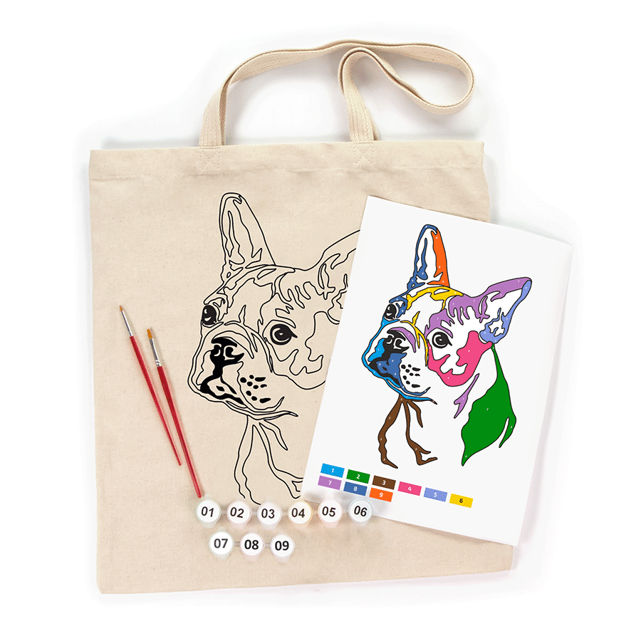 ROSATalent: Eco-Friendly Cotton Ecobag Coloring Kit – Bright Pug (220 GSM, 38x42 cm)