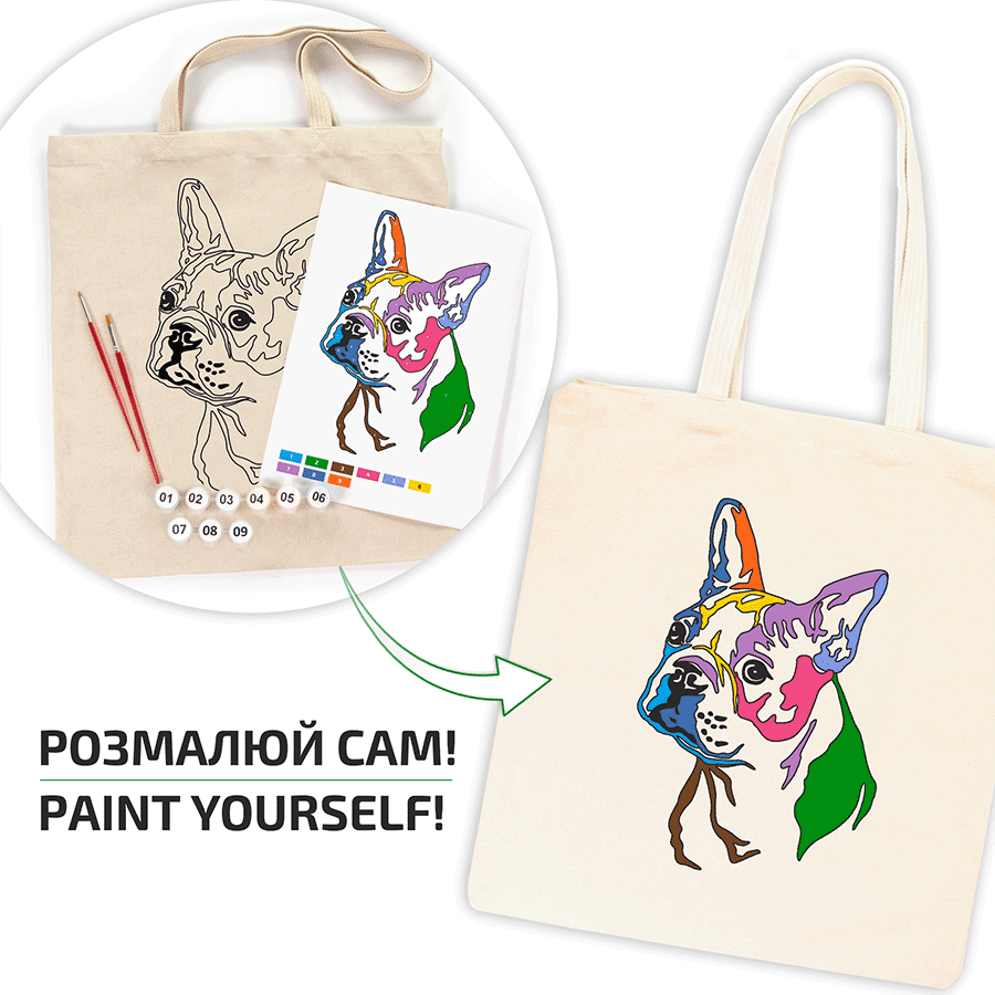 ROSATalent: Eco-Friendly Cotton Ecobag Coloring Kit – Bright Pug (220 GSM, 38x42 cm)