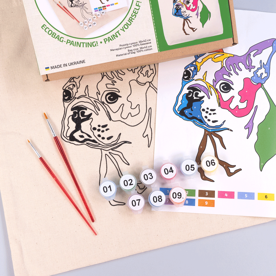 ROSATalent: Eco-Friendly Cotton Ecobag Coloring Kit – Bright Pug (220 GSM, 38x42 cm)