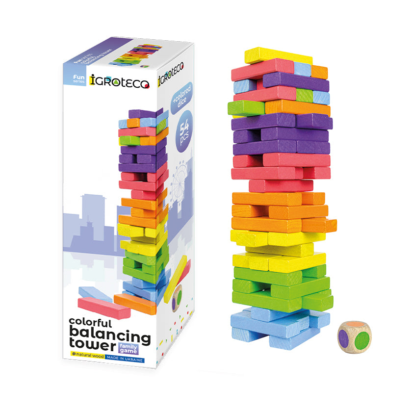 Igroteco Wooden Colorful Balancing Tower — Made in Ukraine