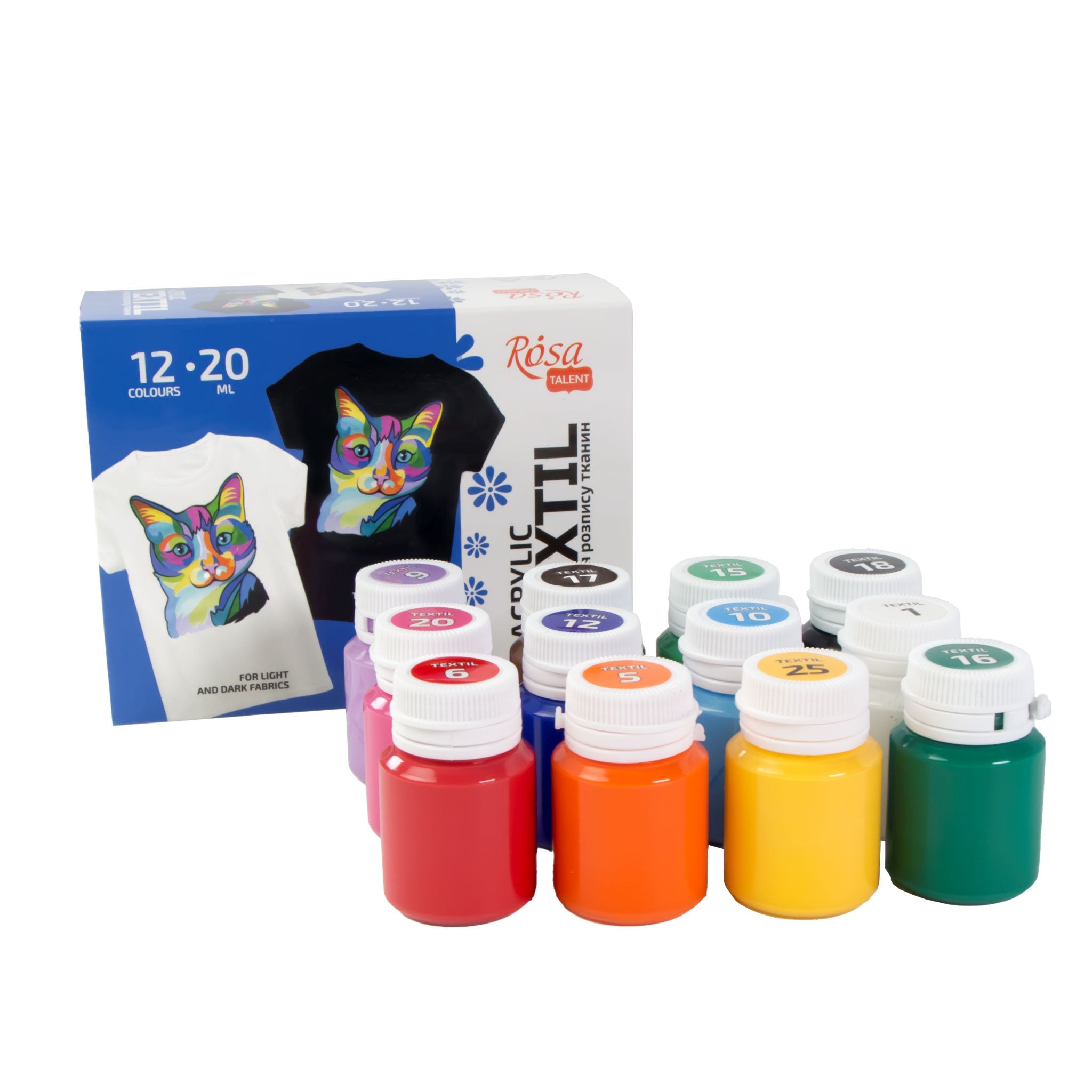 Set of acrylic paints for textile, 12*20ml/0.68oz, ROSA TALENT