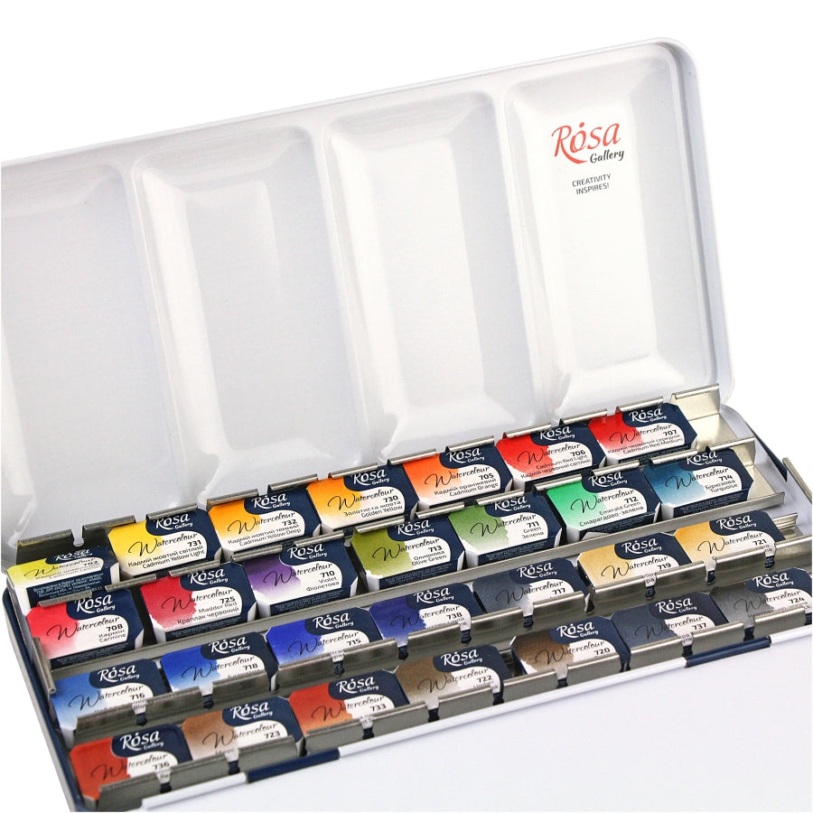 Set of watercolor paints "Classic" metal case, 21 colors, cuvette, ROSA Gallery