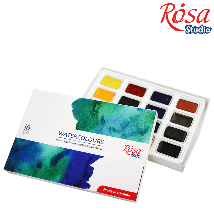 Set of watercolor paints, ROSA Studio, 16 colors, pans, cardboard