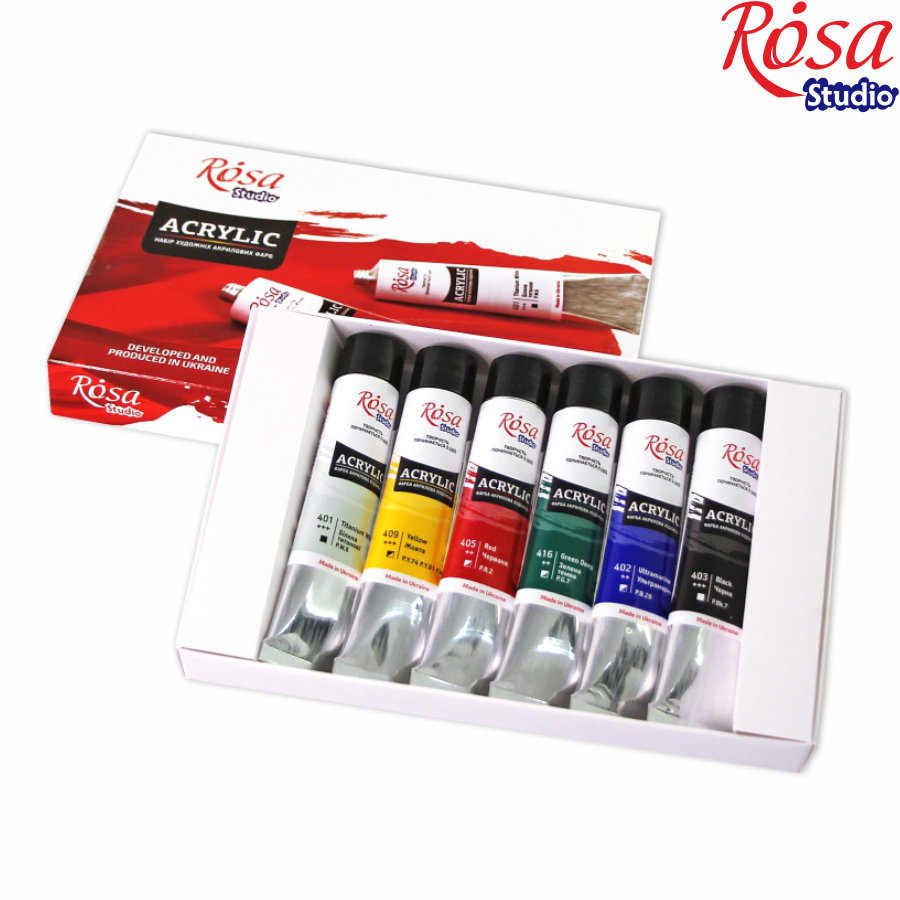 Acrylic paint set 6*20 ml/0.68 oz, ROSA Studio