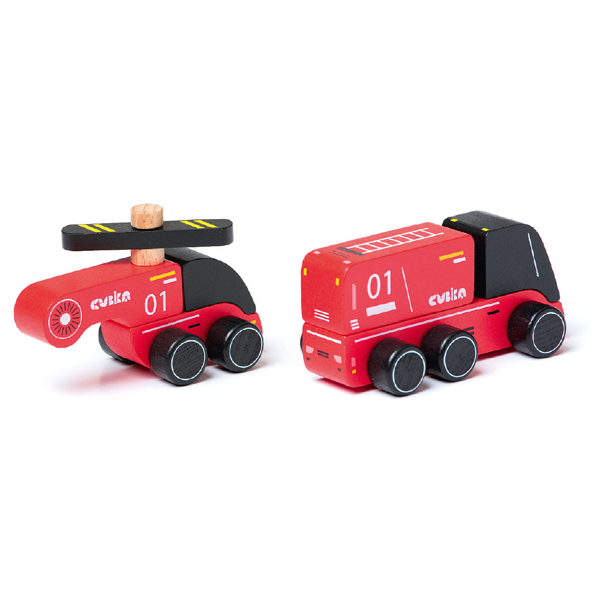 Wise Elk/Cubika Wooden Toy - Vehicle Set Fire Fighters