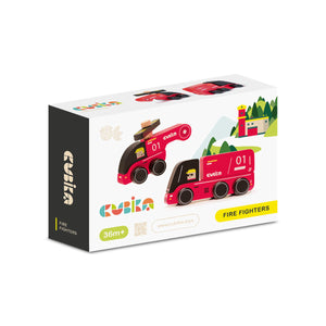 Wise Elk/Cubika Wooden Toy - Vehicle Set Fire Fighters